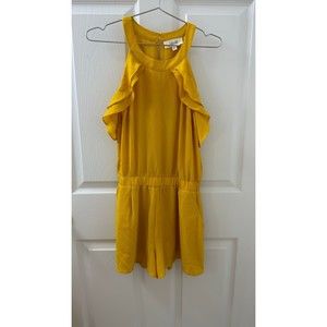Golden Yellow Mustard Ruffle Romper Lined Peach Love Boutique Halter High Neck